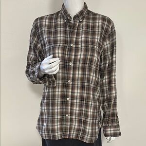 Brandy Melville Brown & White Plaid Flannel Casual Oversized Button Down Shirt